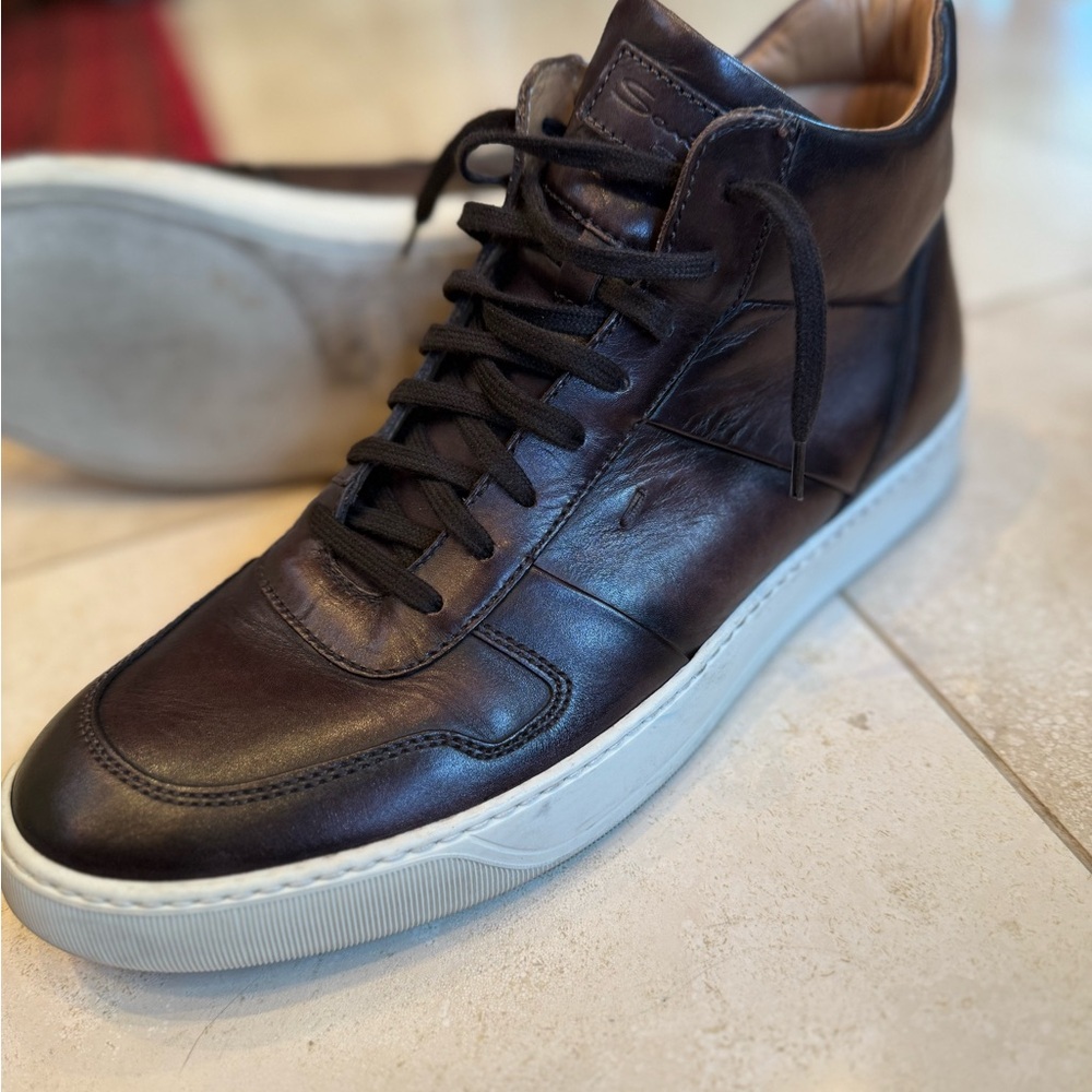 Santoni Dark Brown Leather Sneakers